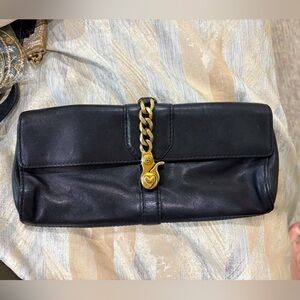 Vintage Juicy Couture Black Leather Clutch with Gold Chain